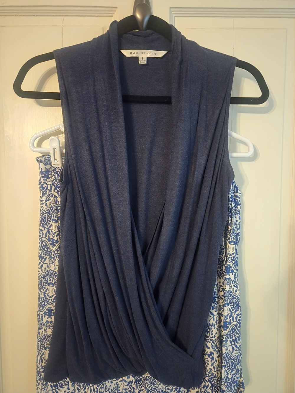 Max Studio Women's Navy Sleeveless Draped Wrap Top